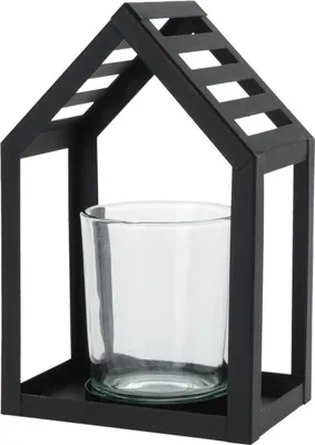 Produktbild von Teelichthalter Haus Kerzenhalter Metall Schwarz Tischdeko Weihnachtsdeko Winterdeko