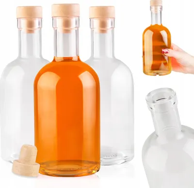 Zdjęcie produktu dla SuperButelki - 5x Butelka szklana TADEK 500 ml z korkiem, na nalewki bimber wódkę alkohol napoje wodę, grube szkło 0,5 flaszka ozdobna, zestaw 0,5l