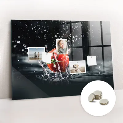 Obrázok produktu pre Magnetická tabuľa na stenu - Memo Tabuľa Sklenená - vrátane 5 magnetov - 100x70 cm - Paradajky
