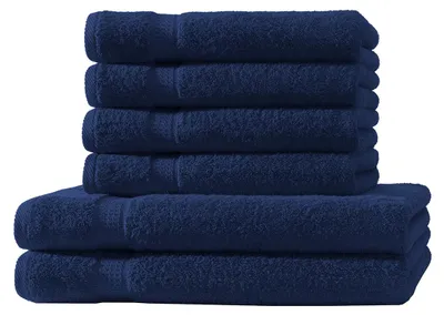 Produktbild von 6er Set Frottee 4x Handtücher 2x Duschtücher Elegance 100% Baumwolle 500 gsm 50x100 cm 70x140 cm navyblau
