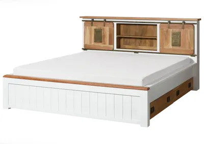 Produktbild von MASSIVMOEBEL24.DE Bett mit Schublade Mango 180x200x107 weiß lackiert RAILWAY #572