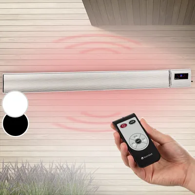 Produktbild von Klarstein Heizstrahler, Elektrische Heizung für Terrasse, Infrarotstrahler mit Fernbedienung, Timer, LED-Anzeige, IP44 Infrarot Heizstrahler Innenraum, CO2-Freie, Energieeffiziente Heizung, 2400W