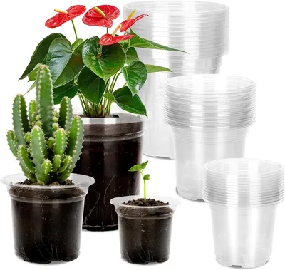 Produktbild von Blumentöpfe Set 15 Stück, transparent, 9 cm, 11 cm, 13 cm, für Garten