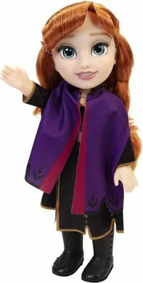 A doll of the character Anna from Disney's Frozen franchise, standing and waving.