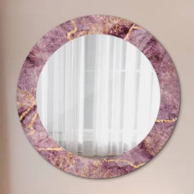 Produktbild von Modern Spiegel - Wandspiegel Design Wandmontage – Badspiegel mit Aufdruck - Rundspiegel - Marmor mit Gold - Rund: Ø60 cm