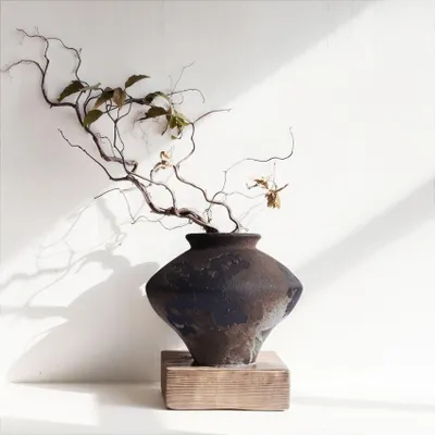Image de Vase en céramique rustique - Vase décoratif artisanal, idéal pour les pampas et les fleurs séchées