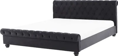Produktbild von BELIANI Wasserbett Schwarz Samtstoff mit Matratze 180 x 200 cm Heizung Hohes Kopfteil Chesterfield Style Knopfheftung Versteppt Holzbeine Schlafzimmer