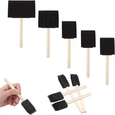 Produktbild von 10 Schaumstoffpinsel mit Holzgriffen, Schwammpinsel zum Malen/Färben/für Acrylfarben, DIY-Bastelarbeiten