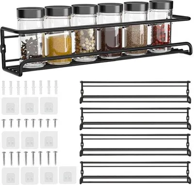 Obrázok produktu pre Priemyselný stojan na bylinky – 4 – 29 cm – bez vŕtania – pre 28 nádobiek na bylinky – na uloženie nádobiek na bylinky – stabilný – čierny – sada – vrátane montážneho materiálu