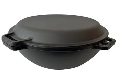 Produktbild von ROBARI Kazan Gusseisen 12 Liter Kasan mit Pfannendeckel aus Gusseisen Wok Asia
