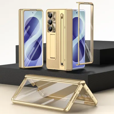 Obrázek produktu pro Pouzdro pro Samsung Galaxy Z Fold 8 Ultra s držákem na pero a stylusem, galvanizovaný kryt se stojánkem, vestavěná ochrana displeje a kamery Zlato