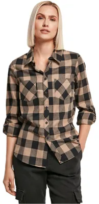 Produktbild von Urban Classics Damen Ladies Turnup Checked Flanell Shirt Hemd, Black/softtaupe,