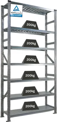 Produktbild von Fachbodenregal PROXIMO mit  Stecksystem | Grundregal | HxBxT 240x120x50cm | 7 Ebenen | Beidseitig nutzbar | Verzinkt