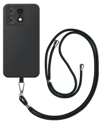 Zdjęcie produktu dla Etui na telefon Motorola Edge 50 Pro z odpinaną czarną smyczą - elastyczne etui na tył z silikonu TPU z czarną smyczą - czarne - Smartphonics