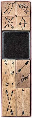 Produktbild von 9 Holzstempel mit Tinte - Pfeile & Liebe