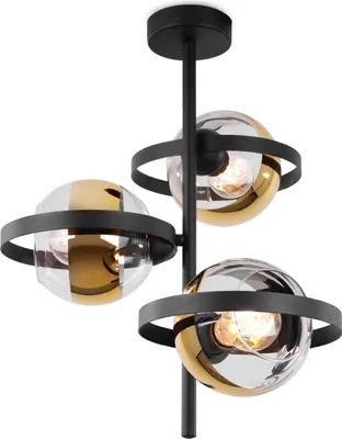 Produktbild von Deckenlampe Ronda schwarz 3-flammig mit goldfarbenen Lampenschirmen E27