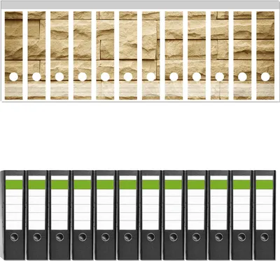 Produktbild von Wallario 12 Stück breite Ordner inkl. Klebeetiketten mit Motive Steinwand gelb -  Set mit Rückenschildern / Ordnerrücken Stickern