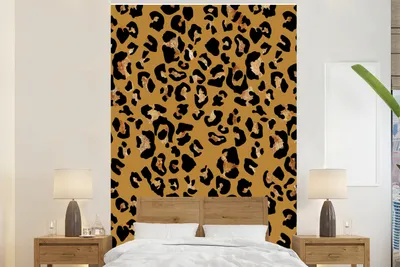 Produktbild von MuchoWow® Fototapete für Wohnzimmer oder Schlafzimmer Wandtapete Vinyl Motivtapete Pantherdruck - Muster - Gelb - 195x300 cm - Das Hintergrundbild