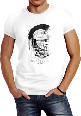 Produktbild von Neverless® Herren T-Shirt Sparta Spartaner Kopf Helm Krieger Fashion Streetstyle weiß M