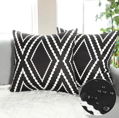 Obrázok produktu pre Sada 2 poťahov na vankúše 45x45 cm, Vodoodolné, Čierno-biele Geometrické, na Vonkajšie Použitie