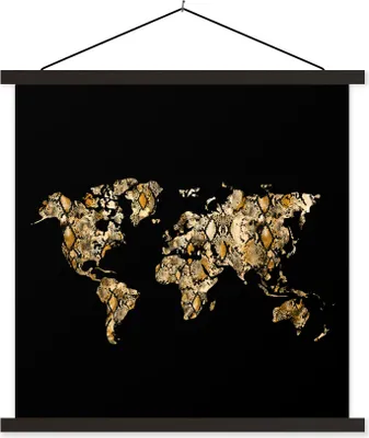 Produktbild von MuchoWow® Textilposter Karte - Welt - Schlange - Design 60x60 cm mit schwarzem Rahmen - Posteraufhänger