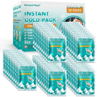 Image de Compresses froides instantanées jetables, 50 pièces | Pack de froid pour les premiers secours, soulagement de la douleur et réduction des gonflements | 10,2 x 14 cm