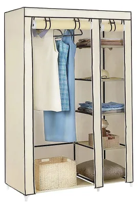 Produktbild von Kleiderschrank - Stoffschrank - Reißverschluss - Metallgestell - 110 x 45 cm - Schlafzimmer-Aufbewahrung - Beige