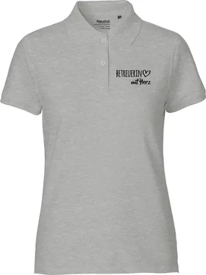 Produktbild von Huuraa Damen Polo Shirt Betreuerin mit Herz M Sport Grey Bio Baumwolle Fairtrade Poloshirt Geschenkidee