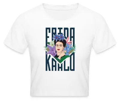Produktbild von Spreadshirt Frida Kahlo Mit Blumenkranz Portrait Crop Top, XL, Weiß