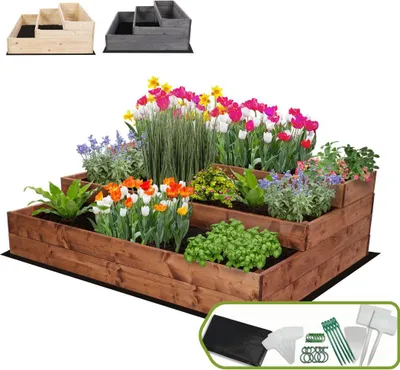 Produktbild von MODO24 Hochbeet Holz, Pflanzkasten, Massivholz, Kiefer, Kräuterbeet, Blumenkasten, Garten, Terrasse, 36x117x93 cm, Braun, ZP07