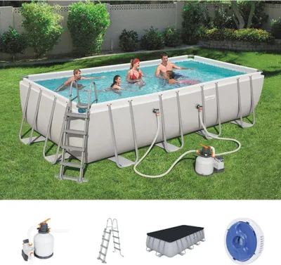 Produktbild von Bestway® Power Steel™ Frame Pool Komplett-Set mit Sandfilteranlage 549 x 274 x 122 cm, lichtgrau, eckig