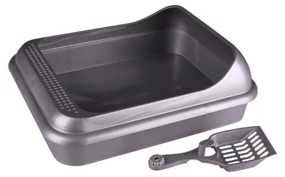 Produktbild von Katzentoilette Schalentoilette Katzenklo + Abnehmbarer Hochrand + Streuschaufel Anthrazit