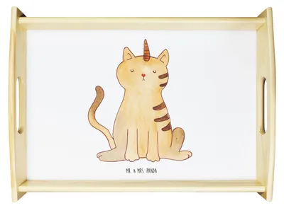 Produktbild von Mr. & Mrs. Panda sofatablett Einhorn Katze - Weiß - Geschenk, Unicorn, Mieze, Regenbogen, Servier Tablett, Glitzer, Serviertablett, betttablett, Holztablett, Sofa