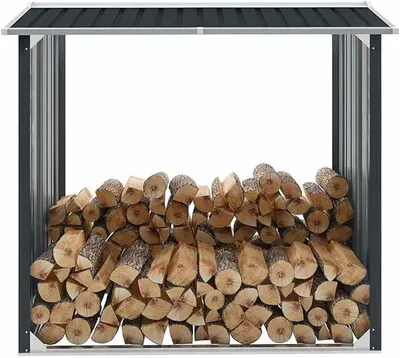 Produktbild von Brennholzlager aus verzinktem Stahl Anthrazit 172 x 91 x 145 154 cm mit Stahlbodenrahmen für Kaminholz, Feuerholzhalter, Brennholzständer, Garten Terrasse