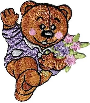 Produktbild von Aufnäher Patches - Bär Teddy Bärchen mit Strauß Blumen (BR850/1) Gr. ca. 5,5 x 6cm