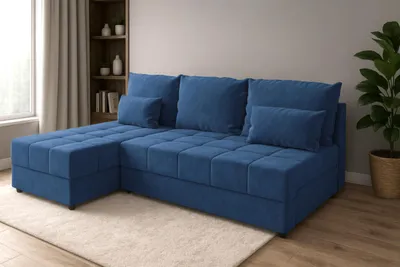 Zdjęcie produktu dla Narożnik DOMINO L FIT z funkcją spania 120x200, pojemnik na pościel, uniwersalny L/P, Kronos 05 niebieski, 206 cm