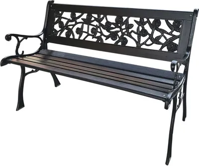 Produktbild von Rosen-Parkbank schwarz Gartenbank Sitzbank Holzbank Antik Gusseisen Garten Bank