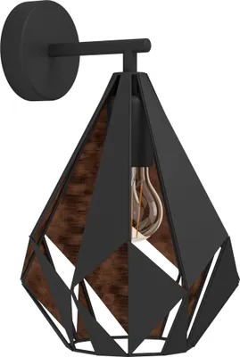 Produktbild von EGLO Wandlampe Carlton 1, 1 flammige Vintage Wandleuchte, Material: Stahl, Farbe: Schwarz, kupfer, Fassung: E27