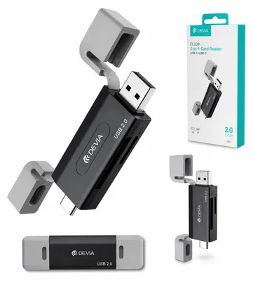 Zdjęcie produktu dla Devia czytnik kart 2w1 EL239 USB/USB-C 2.0 czarny