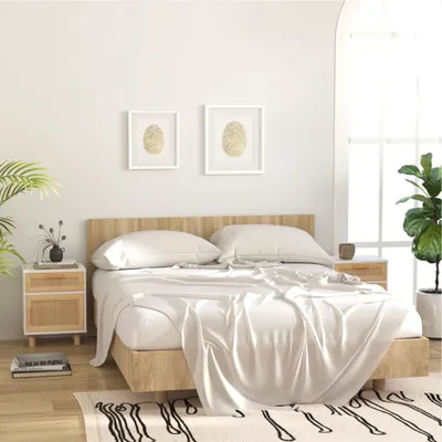 Image de vidaXL Tables de nuit 2 pcs. Blanc Pin massif et rotin naturel