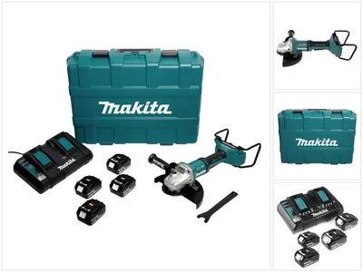 Immagine prodotto di Makita DGA 900 PT4KX2 Smerigliatrice a batteria 36V (2x18V) 230mm + 4x Batterie 5,0Ah + Caricatore doppio + Dado Ezynut + Valigetta Makita