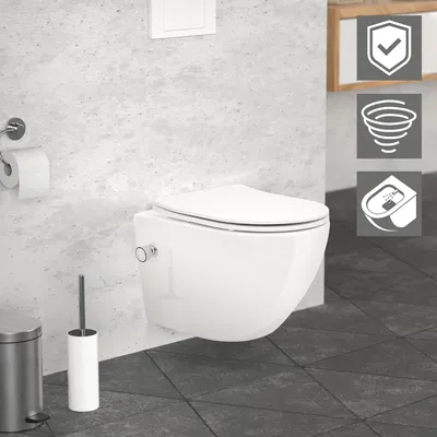 Produktbild von LuxeBath Spülrandloses Wand Hänge-WC mit Bidet-Funktion, Weiß, kurz, Tornadospülung, mit Nano Beschichtung