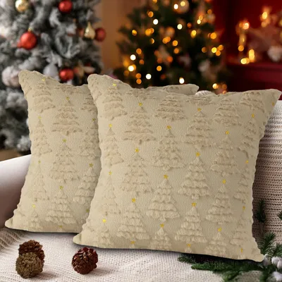 Kissenbezug-Set 2er, Plüsch, 30x30 cm, Weihnachtsstern, Beige