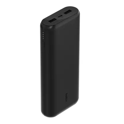 A black Belkin power bank is shown against a white background.