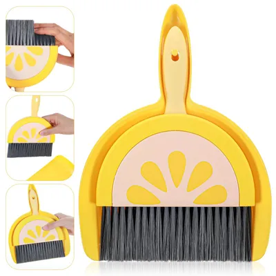Mini-Handfeger-Set, Tischbesen mit Schaufel, 2-teilig, gelb