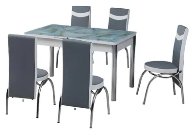 Produktbild von Essgruppen Esszimmer Esstisch Stühle Grau Stoff Marmor Rechteckig
