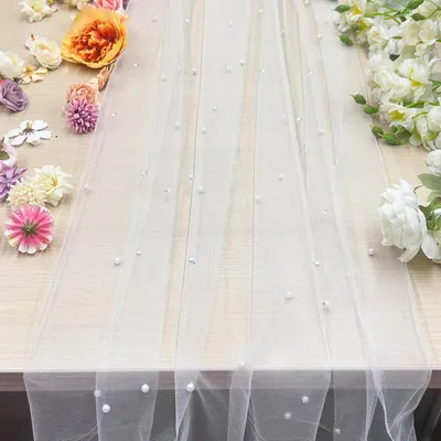 Produktbild von Tischläufer Tüll mit Perlen 300 x 80 cm Weiß