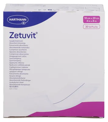 Zdjęcie produktu dla ZETUVIT Kompres chłonny, niesterylny, 10 x 20 cm, opakowanie 30 sztuk