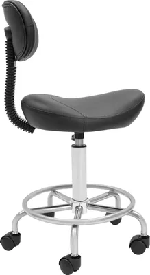 Obrázek produktu pro Ergonomická sedací stolička – otočná barová stolička s opěradlem – nosnost 150 kg – 360° otočná – výškově nastavitelná 45–59 cm – 5 koleček – černá barva