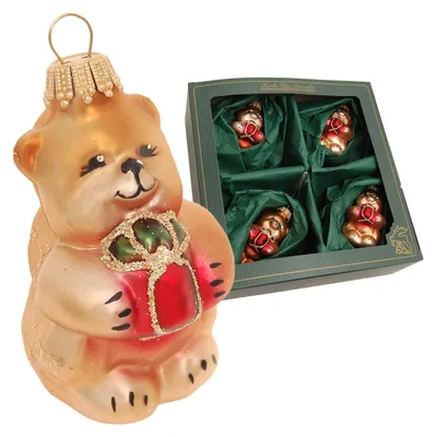 Immagine prodotto di Krebs Glas Lauscha decorazioni per l'albero di Natale - piccoli orsetti di Natale - circa 7 cm - simpatici ciondoli in vetro